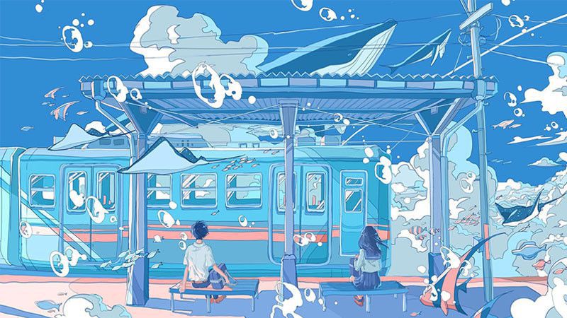 Những hình nền anime cute màu xanh - Hình số 4
